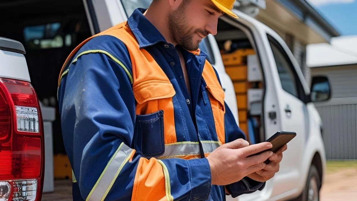 A tradie in the Darling Downs checking his phone for new job leads from Google Ads.